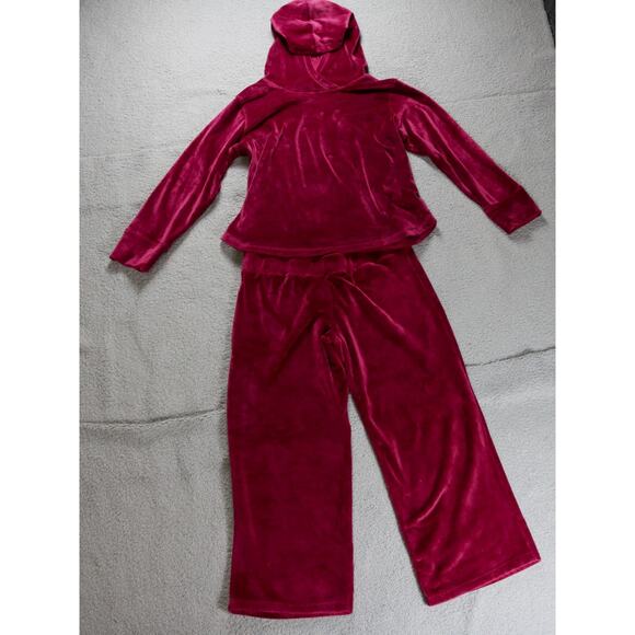 Pajamagram Set Womens L Red Burgundy Velour Velvet Hoodie Loungewear - Picture 1 of 10